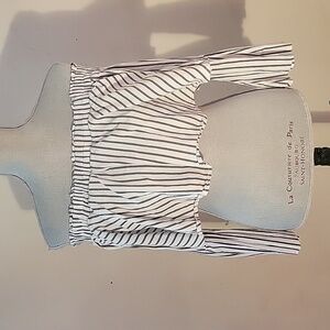 bebe Black & White Stripe Off the Shoulder Crop Top w/Long Bell Sleeves Size S